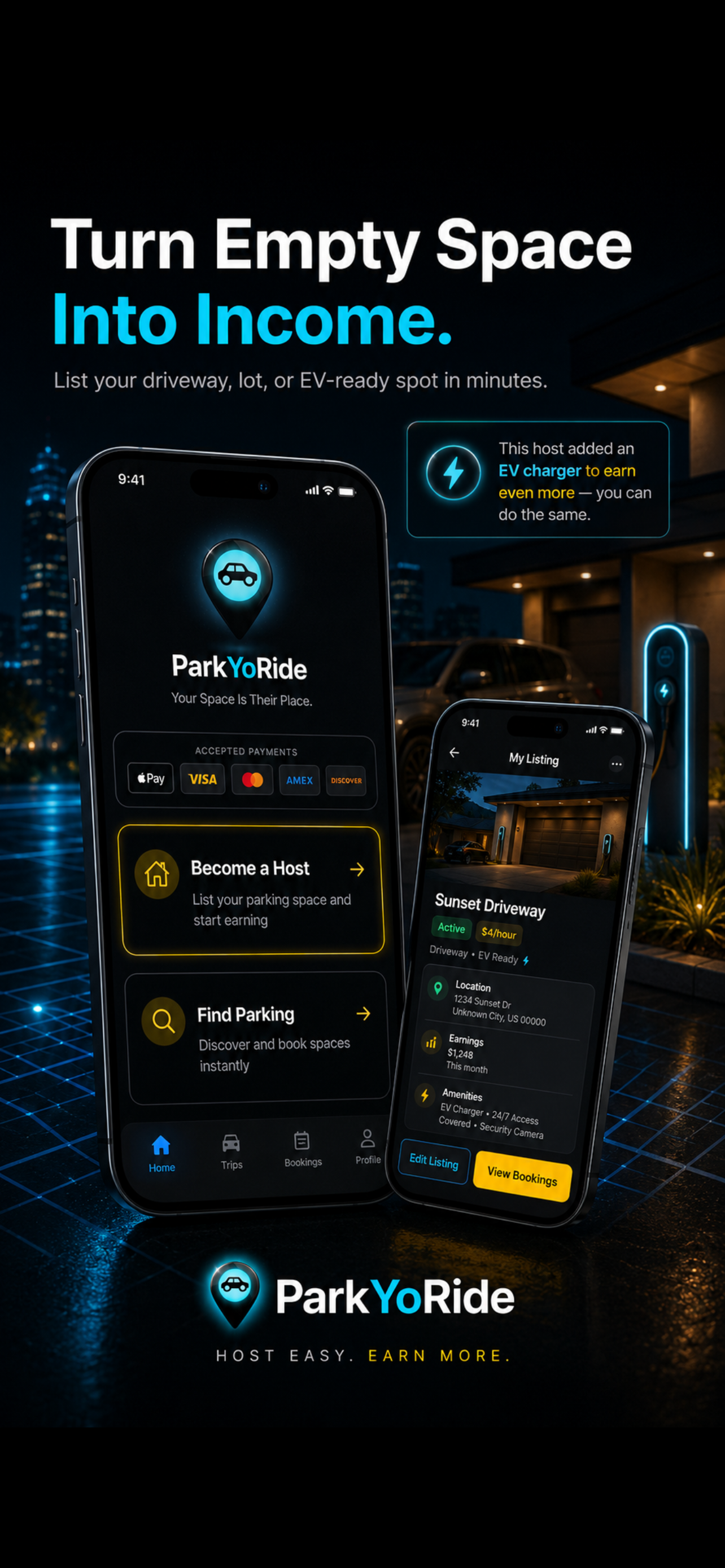 ParkYoRide host promotion and listing screens